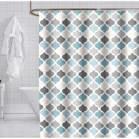 Schimmelresistenter Duschvorhang, Badezimmervorhang, Polyestergewebe mit 12 Haken, maschinenwaschbar, blaues Muster, B 150 x H 200 cm (1/5)