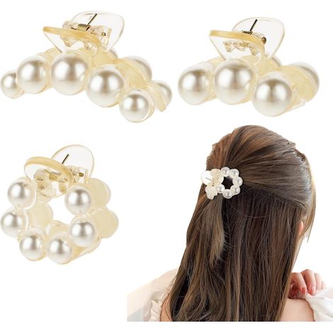 Lot de 3 pinces à cheveux en perles - Mini pinces à cheveux en cristal pour femmes et filles - Outils de coiffure pour tous les jours, fête, mariage (1/5)