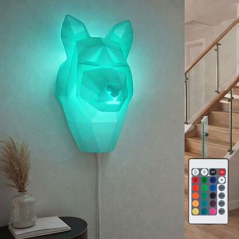 Wandlampe Porzellan Fernbedienung Wandleuchte Hund Kinderzimmerleuchte weiß dimmbar, RGB LED 4,8W 470Lm warmweiß, LxBxH 22x18x30 cm