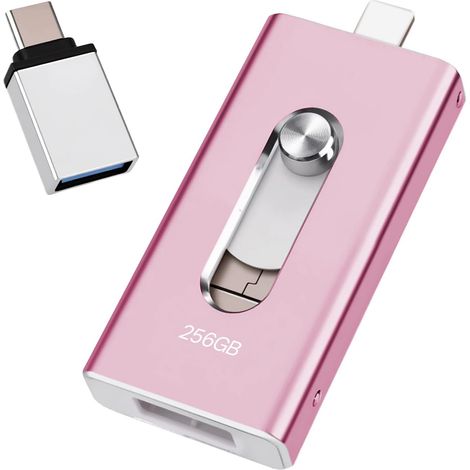 Cle USB pour iphone 256 Go, [certifiée MFi] Cle USB lightnning, Disque Dur Externe pour iPhone/Android/PC, USB 3.0, Plug & Play[sans APP] Rose (1/5)