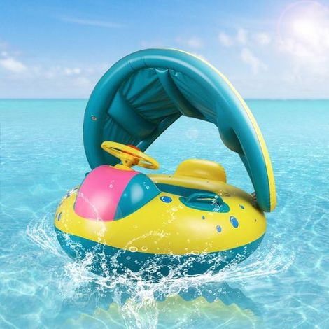 Salvagente gonfiabile per neonati con parasole - Seggiolino auto - Adatto a bambini dai 6 ai 36 mesi - Protezione UV - Include borsa per il trasporto (1/5)