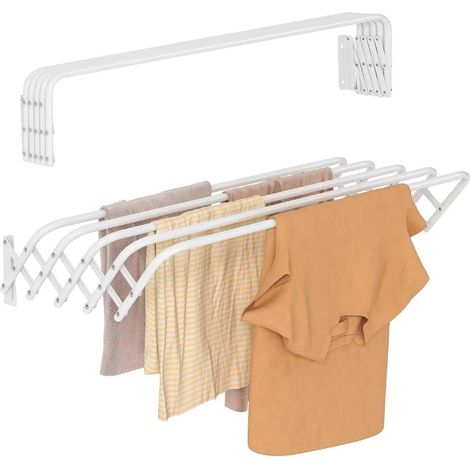 Extendable Wall-Mounted Clothesline 60/80/100/120cm, White Steel Indoor or Outdoor Folding Wall-Mounted Clothesline, 5-Bar Extendable Clothesline. (1/5)