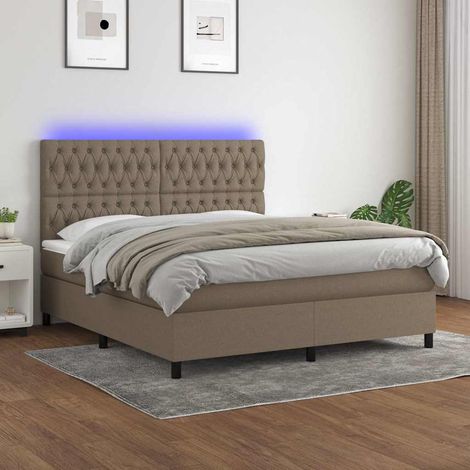 Cama box spring colchón y luces LED tela gris taupe 160x200 cm (1/5)