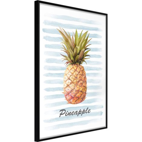 Affiche Murale Encadrée "Pineapple on Striped Background" 21 x 30 cm Noir