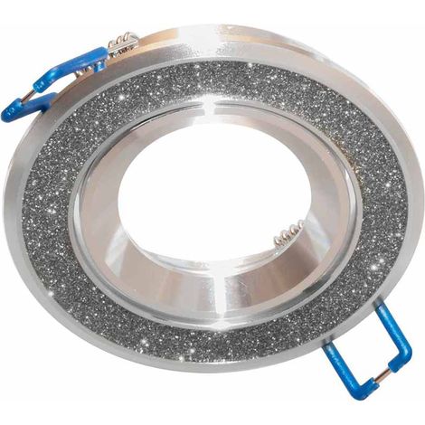 Incasso porta faretto orientabile in acciaio supporto tondo per faretti decorato con brillantini glitter argento (1/5)