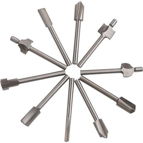 Embouts de routeur, 10 pièces 3 mm 1/8quot HSS Couteaux pour le travail du bois Embouts de routeur Kit d'accessoires Embouts de routeur multi-outils rotatifs (1/4)