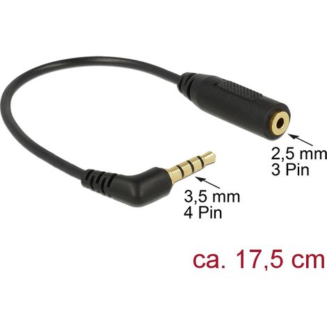 Adapterkabel klinke 3,5 mm 4 pin stecker  2,5 mm 3 pin buchse gewinkelt 17,5cm delock