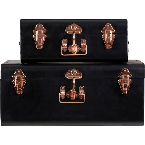 Interiors by Premier Black Metal Storage Trunk Set, Set of 2 Metal Trunks, Small and Big Storage Trunk, Decorative Storage Trunks (1/4)