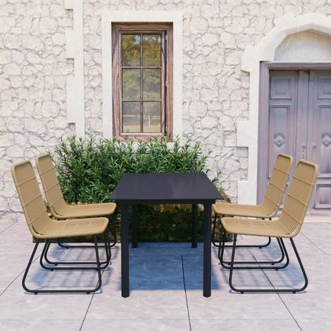 5-tlg. Garten-Essgruppe Poly Rattan und Glas (1/5)