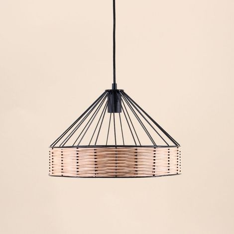 Suspension ronde en rotin et métal 35cm (1/4)