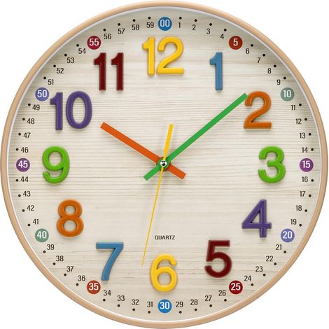 Horloge Murale silencieuse pour Enfant - Vintage - 30 cm - Grande Pile - Facile à Lire - pour Chambre, Maison, Cuisine, Chambre à Coucher, Bureau, école (Nacré Bois - Chiffres 3D) (1/5)