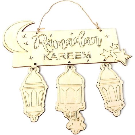 Eid Mubarak-Anhänger aus Holz, Ramadan-Halbmondmuster, DIY-Bastelidee mit Seil, Festtagsdekoration