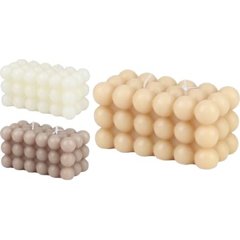 NATURAL LIVING "BUBBLE" BOUGIE BOULE CUBE 3 COULEURS ASSORTIES 12X6XH5,8CM (1/3)