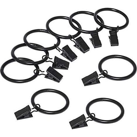 Lot de 20 Clips pour Rideaux Clips, Antirouille Anneaux de Rideaux avec Pinces Metal Rideau Clips Crochet - Diamètre intérieur : 25 mm Noir