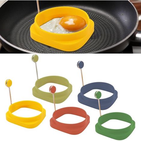 Juego de 5 moldes para huevos, Con mango de silicona, Marco para huevos, Moldes para hornear huevos fritos, Molde para huevos fritos, Panqueque (1/5)