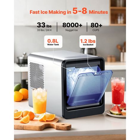 Machine à Glaçons de Comptoir, Appareil à Glaçons Rendement de 15 kg par Jour, pour Café Bar Bureau Cuisine Maison, Portable, Nettoyage Automatique, Style de Tiroir, avec Pelle à Glace (1/5)
