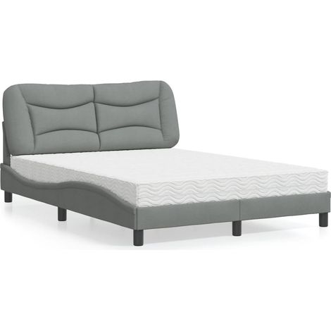 Bett mit Matratze "Hvar" Hellgrau 140x190 cm Stoff