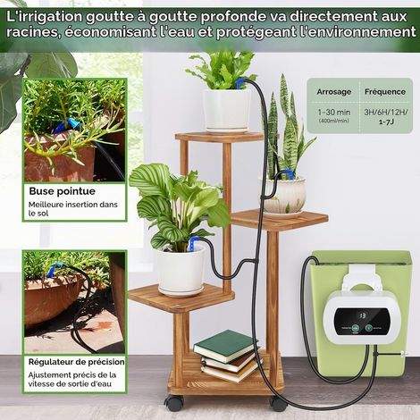 Kit de système d'irrigation, Automaticavec 300 programmes d'irrigation temporisée et 10 pointes de goutte à goutte USB internes, Système d'irrigation à goutte à goutte adapté à l'alimentation électriq (1/5)