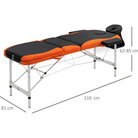 Camilla de Masaje Plegable y Portátil 210x81x62-85 cm Mesa Ajustable en Altura con Reposacabezas y Apoyabrazos para Tatuaje Fisioterapia Negro y Naranja (1/5)