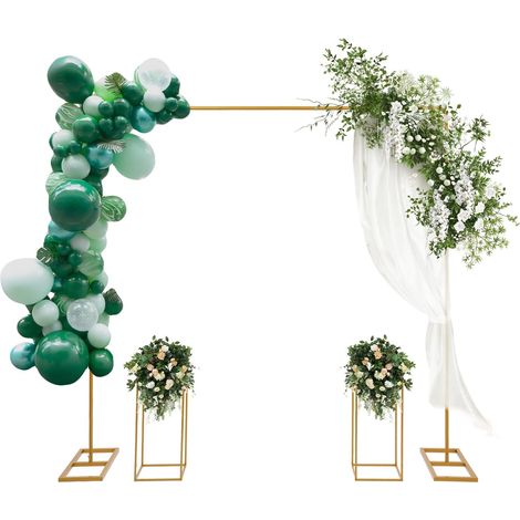 Metall Hochzeitsbogen Hintergrund Ständer, 22m Ballon Bogen Gestell und 2 Stück Rechteckige Hochzeitsvase Säule Blumenständer Hochzeit Rahmen Set für Geburtstagsparty Verlobung Deko (Gold, 24x24x60cm) (1/5)