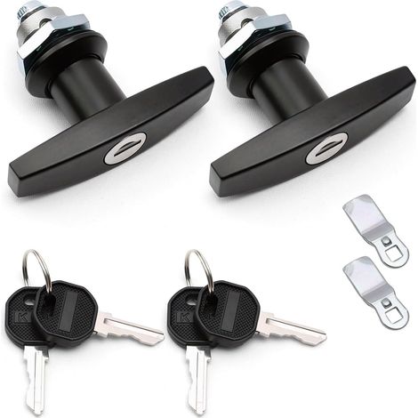 2 Pcs T-Shape Cabinet Lock Electric Cabinet Lock with Handle, Caravan Lock with Key, Black Metal Cabinet Lock, for Cabinets, Drawers, Camper Vans (1/5)