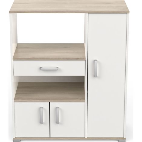 Meuble de cuisine 3 portes + 1 tiroir coloris chêne kronberg, blanc mat - Longueur 90 x Hauteur 107,40 x Profondeur 40 cm -PEGANE- (1/4)