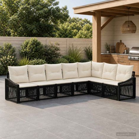 vidaXL Set Divano da Giardino 7 pz Nero polyrattan (1/5)