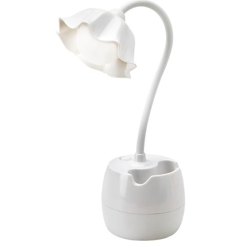 Kinderschreibtischlampe, wiederaufladbare USB-Schreibtischlampe mit Stifthalter, LED-Schreibtischlampe für Kinder, augenschonende Nachttischlampe (weiß)