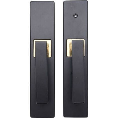 High security keyed door handle, made of sturdy and silent aluminum alloy, in black shape, with lock and key, for bathroom and bedroom (key opening - set of 2). (1/5)