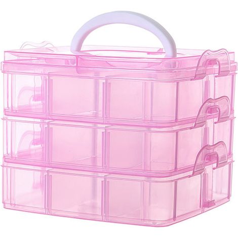 Organisateur de bijoux en plastique à 3 niveaux Transparent détachable avec poignée, boîte pour cosmétiques et papeterie (1/5)