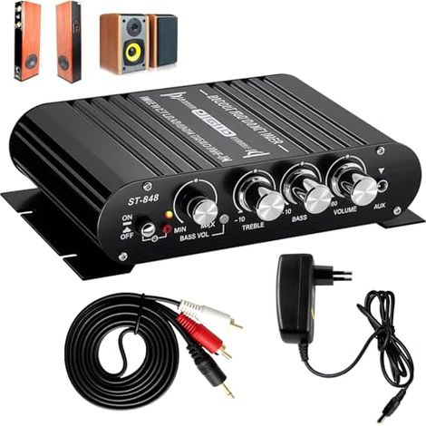 Applicable Amplificateur Audio HiFi ST-838, Amplificateur HiFi 2.1CH RMS 20w x 2 + 40w Mini Amplificateur Audio Voiture 200W avec Caisson de Basses, Amplificateur Voiture Stéréo Numérique AUX pour Mai