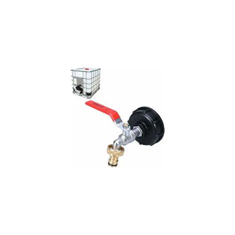 Robinet IBC 1000L avec adaptateur 1/2", double robinet laiton, filetage 60mm pour récupération eau pluie