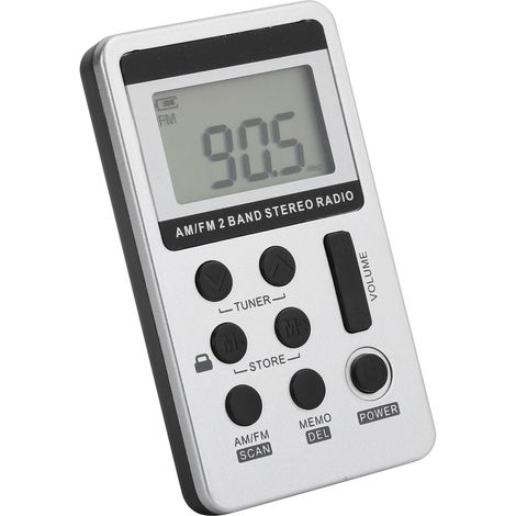 Radio professionnelle mini portable QQT103, récepteur stéréo FM/AM, écran LCD et écouteurs inclus (argent) (1/5)