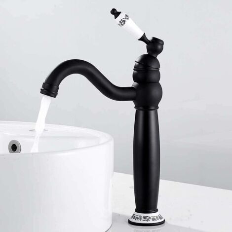 Robinet Lavabo RéTro Noir Haut,Mitigeur Lavabo Pivotant à 360°Robinet Salle Bain,Mitigeur Salle de Bain,Laiton (1/4)