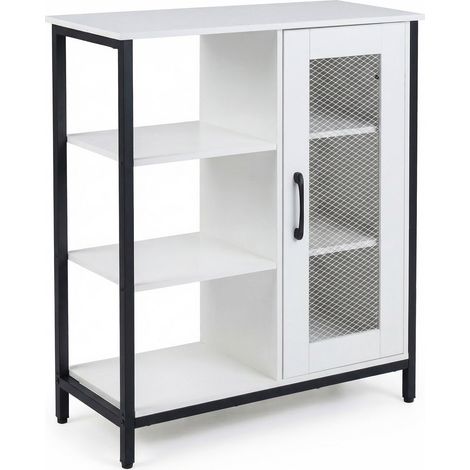 Storage Buffet with Mesh Door Cabinet, Spacious Top, Adjustable Shelves, Sturdy Metal Frame, Anti-Tip Kits, White