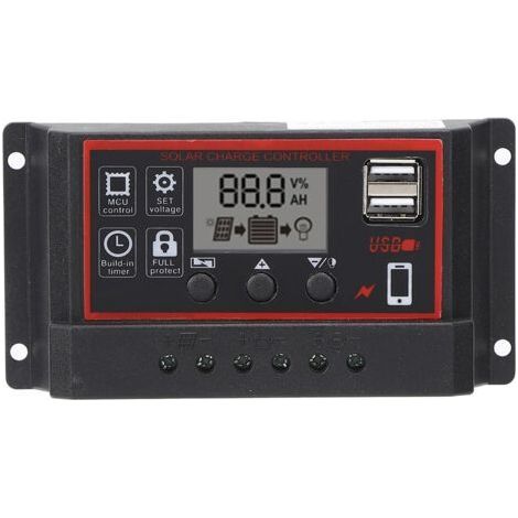 Contrôleur de charge solaire LCD 5 V/2,5 A, double USB PWM, régulateur de panneau solaire, identification automatique 12 V, 24 V, 10 A (1/5)