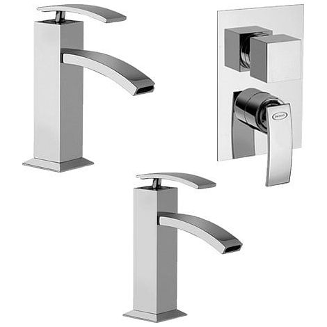 Set Rubinetti Jacuzzi per lavabo e bidet senza scarico e doccia incasso con deviatore serie Glint cromato (1/5)