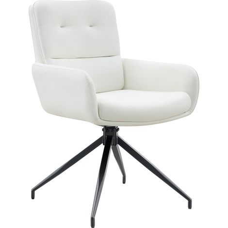2er-Set Esszimmerstühle Drehbar, Gepolsterte Rückenlehne, Metall und PU, Weiß und Schwarz (1/5)