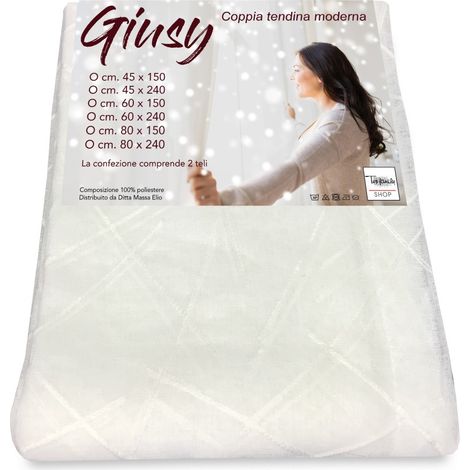 Tendina Giusy Bianco - Coppia Tende Vetro Moderne Semitrasparenti Effetto Bouclè in Poliestere COPPIA (2 TELI) CM. 60X240