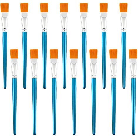 Sollbry Lot de 14 Petits Pinceaux Plats 24mm Pinceaux de Peinture Aquarelle Bleu Pinceaux Plats Pinceaux Peinture avec Poils Nylon pour Aquarelle Huile Gouache (1/4)