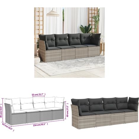 vidaXL 4-tlg. Garten-Sofagarnitur mit Kissen Hellgrau Poly Rattan (1/3)
