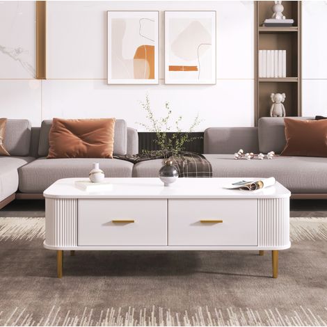 MEUBLIV Mesa de centro 105x51x38 cm blanca - 4 cajones, almacenaje (1/5)