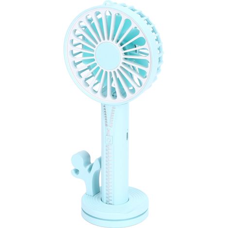 Tragbarer Handventilator, 3 abnehmbare Geschwindigkeitsstufen, USB-Akku wiederaufladbar, Mini-Tischventilator, DC5V 1A, ideal für Reisen und Sport (blau). (1/5)
