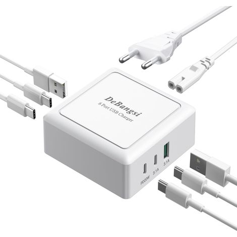 Chargeur USB C Rapide Multiple, 50W 6 Ports Multi Secteur Adaptateur Prise USB C Telephone, Type C Adaptateur pour iPhone 16 15 14 13 12 11, iPad, Pixel, Samsung Galaxy S23 S22, USB Charger Station (1/5)