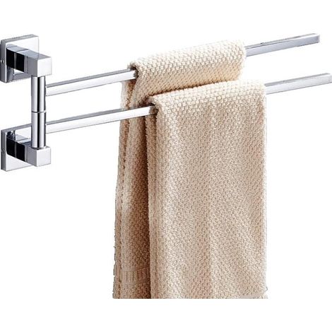 Wall-mounted towel rack with 2 swivel bars, chrome-plated stainless steel, for bathroom and kitchen (1/3)