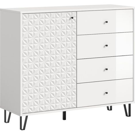 Prisma buffet 4 tiroirs, 1 porte blanche, haute brillance blanche.