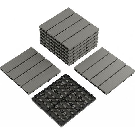 Dalles composites gris foncé à emboîtement lot de 9 pièces 12x12 pouces, étanches antidérapantes tous temps grain bois, aménagement sol intérieur extérieur (1/5)