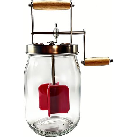 Mantequera de vidrio con manivela, de 1,5 L, con mango de madera y engranajes de acero inoxidable. Mantequera manual para preparar tu propia mantequilla, mantequilla de hierbas y mantequilla de ajo (m