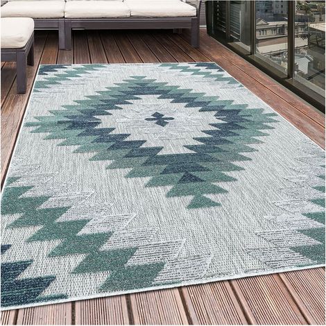 Tapis bleu extérieur et intérieur kilim Taro Bleu 80x250 (1/5)