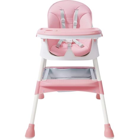 Chaise haute pour bébé, plateau réglable, design moderne, rose (1/2)